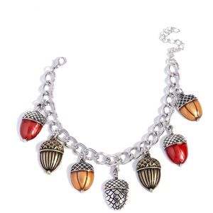Silver Acorn Charm Bracelet with Red and Gold Accents